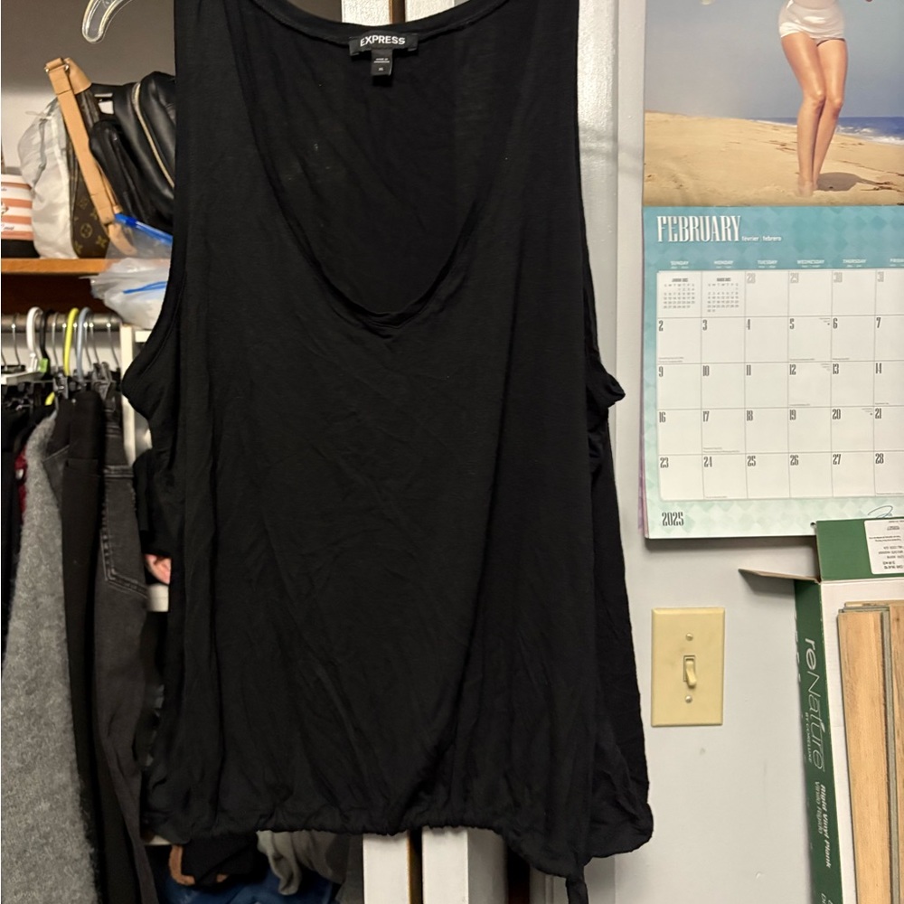 Express Black Asymmetrical Cut Out Muscle Tee